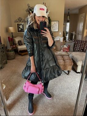 Shiny Black Puffer Swing Coat